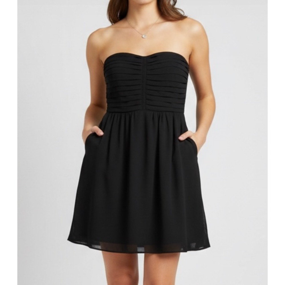 SPARKLE & FADE Urban Outfitters BLACK CHIFFON Strapless PLEATED Cocktail Dress 4